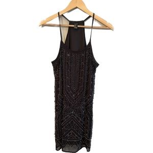 Black Strappy Beaded Mini Dress - Size M